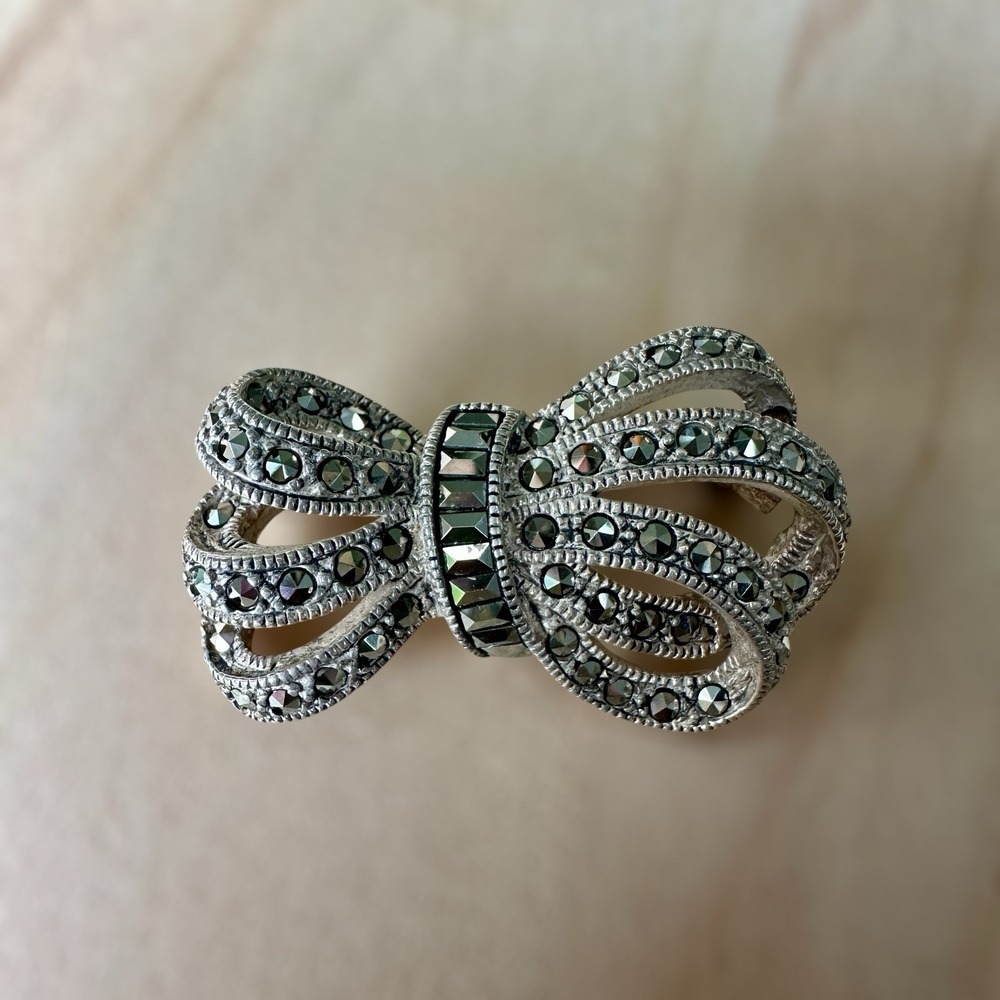 VTG Judith Jack Brooch Pin 1.375 Inch Bow Marcasite Elegant‎ 925 Sterling 9.1g
